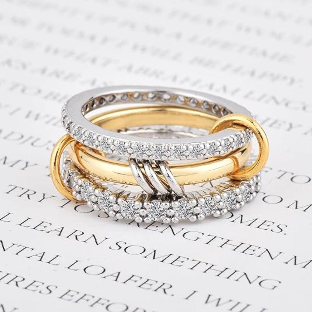 Dainty Stackable Rings for Women – Non‑Tarnish 14K Gold‑Plated Multi‑Link Ring